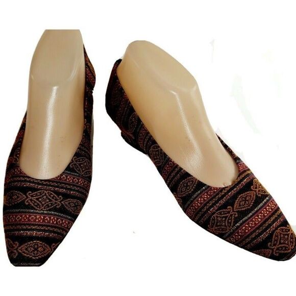 Neiman Marcus Roberto Vianni Sz 8.5 Woven Mexican Blanket Pattern Low Heel - Picture 1 of 11